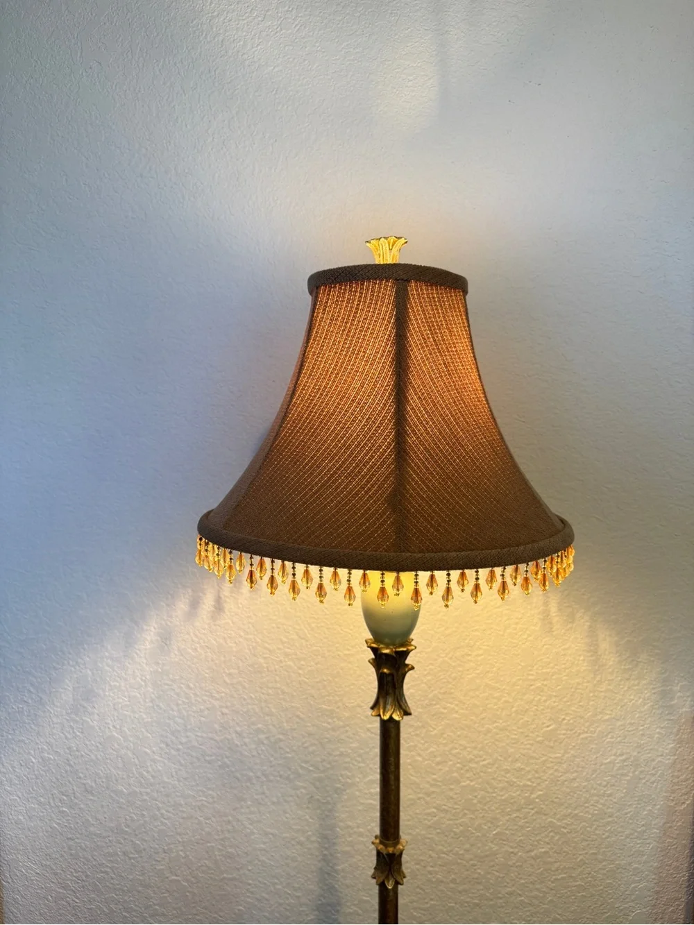 Vintage Beaded Edge Taupe Fabric Lamp Shade Unbranded 9” H 12” W
